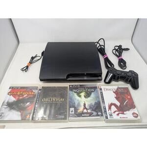 Sony PlayStation 3 PS3 Slim Console /4 Games 2 Controllers Tested